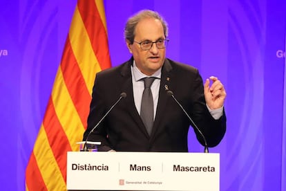 El president de la Generalitat, Quim Torra, aquest dijous en roda de premsa. 