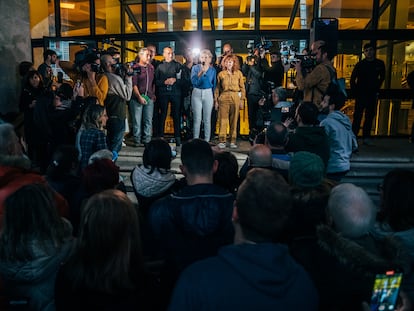 La vicepresidenta segunda del Gobierno, Yolanda Díaz, durante el acto del movimiento 'Sumar' que se ha celebrado hoy viernes en A Coruña.