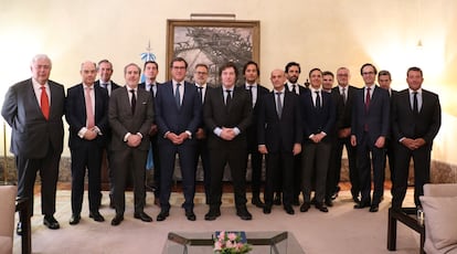 El presidente de Argentina, Javier Milei, el sábado pasado en su reunión con empresarios españoles.