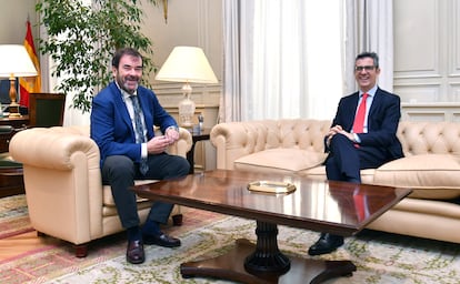 Bolaños y Guilarte, durante su reunión de esta mañana en la propia sede del Consejo. Foto facilitada por el CGPJ.