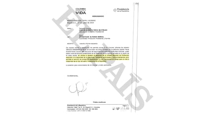 En esta carta el mayor Bernal le informa al Coronel Feria sobre las irregularidades de los escoltas de Sofía Petro, hija del presidente.