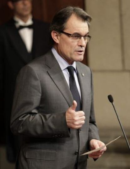 Artur Mas, durante su discurso tras la toma de posesi&oacute;n de los &#039;consellers&#039;.