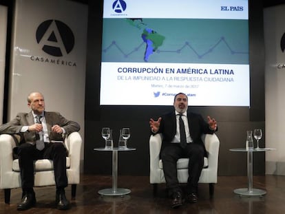 M. Villoria, A. Salas y M. Bernardo Mar&iacute;n en Casa de Am&eacute;rica, este martes.