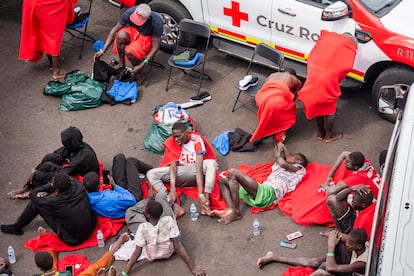 Migrants being attended to by Red Cross workers at La Restinga in El Hierro; October 4, 2023.