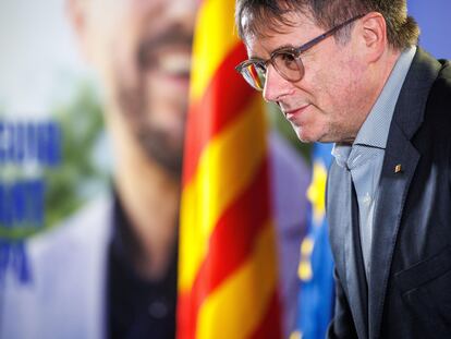 El expresidente de la Generalitat Carles Puigdemont, durante una rueda de prensa este viernes en Bruselas.