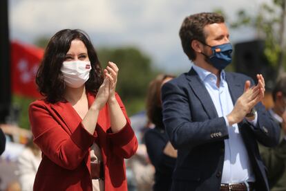 Isabel Díaz Ayuso y Pablo Casado, el sábado en Majadahonda.