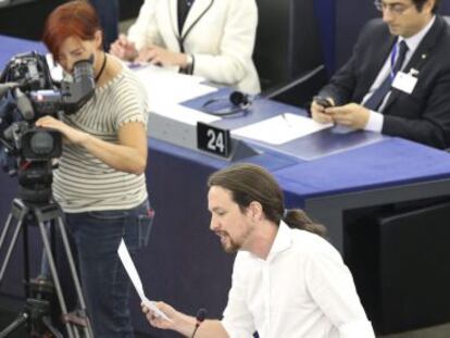 Pablo Iglesias interviene en el Parlamento Europeo en julio. 