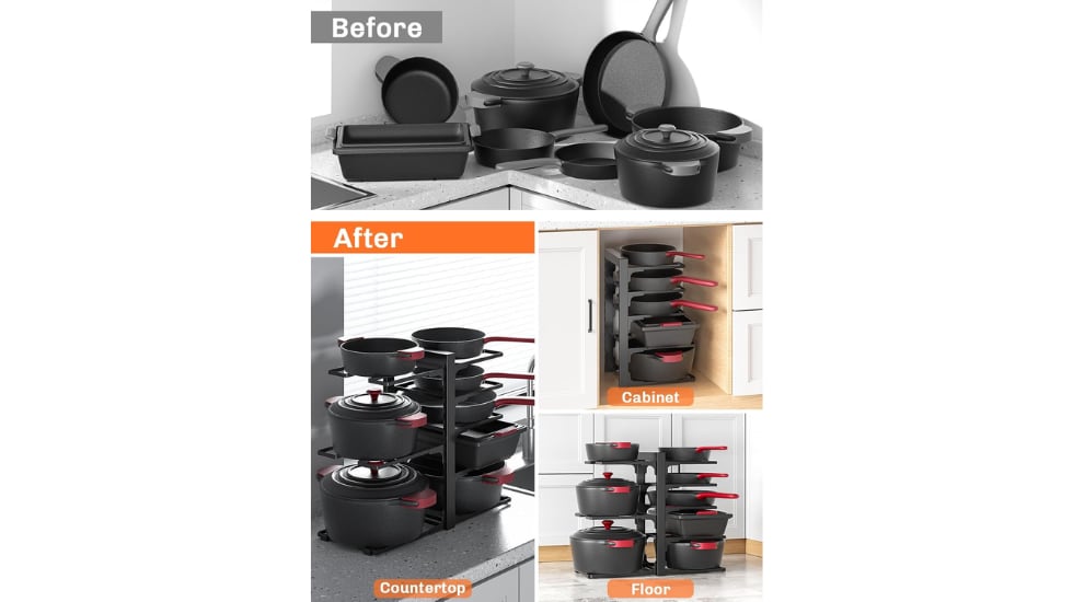 El accesorio para organizar utensilios en la cocina se puede instalar de diferentes maneras.