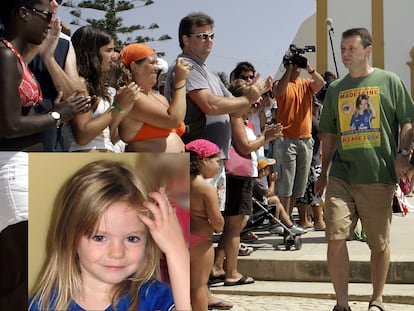 Gerry y Kate McCann, en Praia da Luz (Portugal, poco después de denunciar la desaparición de su hija Madeleine (en el recuadro) en agosto de 2007.