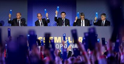 Votación en la Asamblea de compromisarios del Barça.