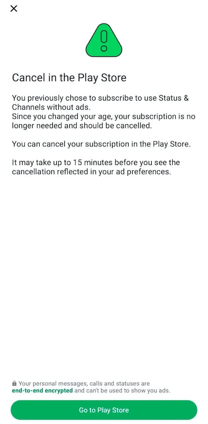 Suscripción para eliminar anuncios en WhatsApp