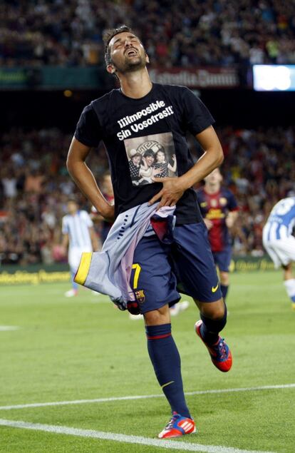 Villa, tras marcar el quinto gol del Barça.