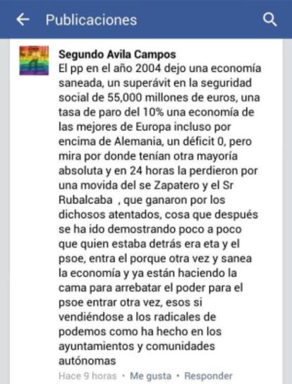 El comentaria en Facebook del edil.