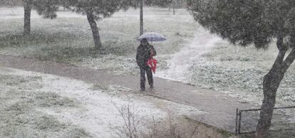 Nieve esta mañana en el parque de Fuencarral.