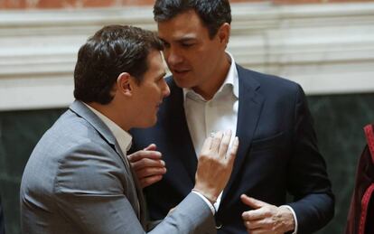 Albert Rivera y Pedro S&aacute;nchez sellaron el pacto entre PSOE y Ciudadanos. 