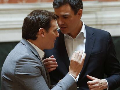 Albert Rivera y Pedro S&aacute;nchez sellaron el pacto entre PSOE y Ciudadanos. 