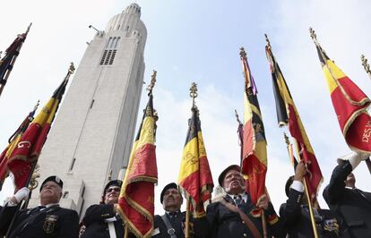 Veteranos durante la ceremonia por el centenario del estallido de la I Guerra Mundial, en el Cointe Inter-allied Memorial en Lieja, Bélgica.