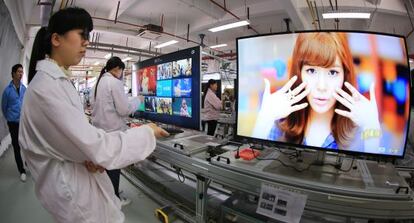 Trabajadoras en una planta de Foxconn en Hengyang. 