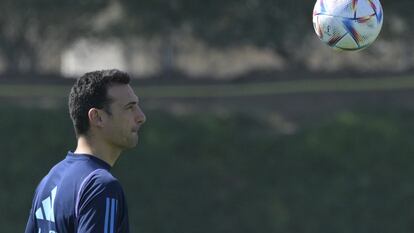 Lionel Scaloni, este miércoles en el entrenamiento.