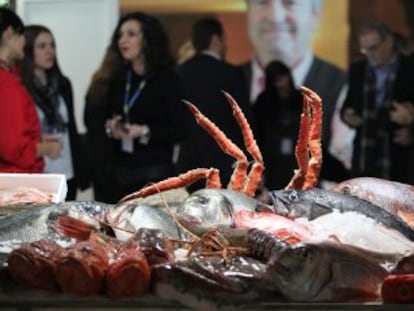 Uno de los stands de Madrid Fusión 2016, donde se muestra producto fresco.