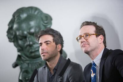 MADRID, SPAIN - JANUARY 29: (L-R) Comedians Ernesto Sevilla and Joaquin Reyes attend the Goya awards presenters press conference on January 29, 2018 in Madrid, Spain. (Photo by Pablo Cuadra/Getty Images)