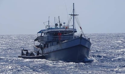 El barco brasileño apresado por la Policía la semana pasada cerca de Canarias con mil kilos de cocaína.