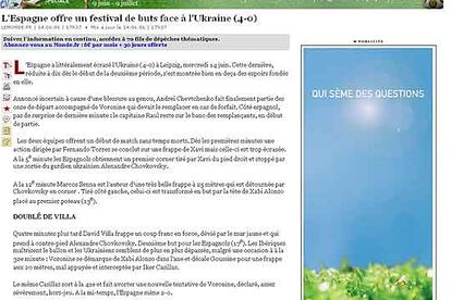 El prestigioso diario francés <i>Le Monde</i> se rinde al potencial de España en su debut en Alemania. Con un "España ha aplastado literalmente a la selección ucrania" arranca la crónica del partido.