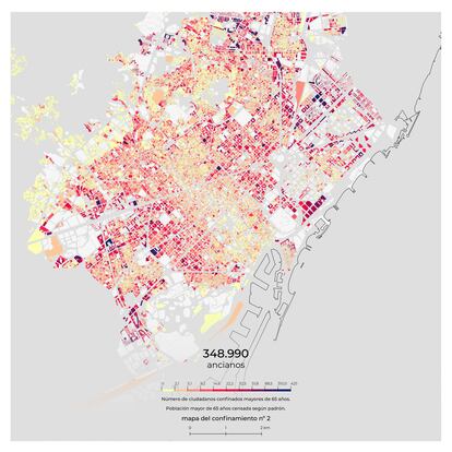 La proporción de barceloneses mayores de 65 años.