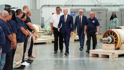 U.S. President Joe Biden arrives to tour Ingeteam Inc.’s Milwaukee facility in Milwaukee, Wisconsin, U.S., August 15, 2023.