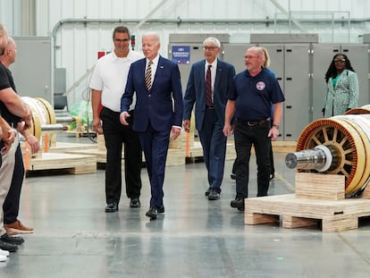 U.S. President Joe Biden arrives to tour Ingeteam Inc.’s Milwaukee facility in Milwaukee, Wisconsin, U.S., August 15, 2023.