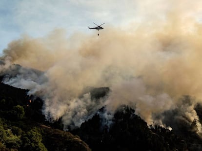 Vista del incendio en el municipio grancanario de Valleseco.