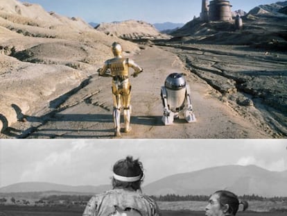 Fotogramas de 'El retorno del jedi' y 'La fortaleza escondida', de Kurosawa.