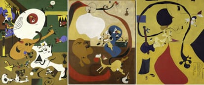 Los tres <i>Interiores holandeses</i> de Miró; de izquierda a derecha el <i>I, el II y el III.</i>