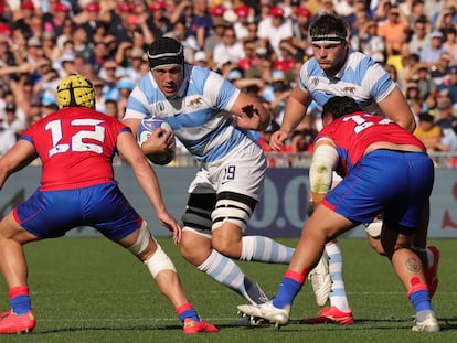 Partido del mundial de rugby entre Argentina y Chile.