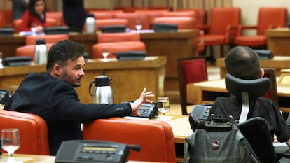 Gabriel Rufián y Pablo Echenique, este martes en el Congreso.