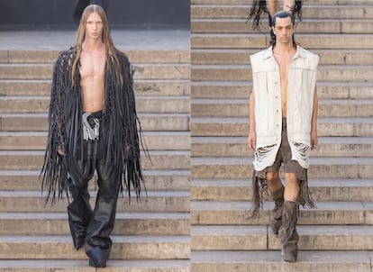 Los flecos dominan estos dos 'looks' de la colección de Rick Owens para el próximo verano.