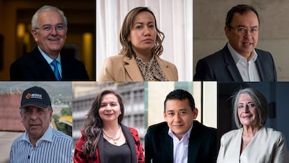 Los siete exministros del Gobierno de Gustavo Petro: José Antonio Ocampo, de Hacienda; Carolina Corcho, de Salud; Alfonso Prada, del Interior; Guillermo Reyes, de Transporte ; Sandra Urrutia, de Tecnologías de la Información y Comunicaciones; Arturo Luna, de Ciencia, y Cecilia López, de Agricultura.