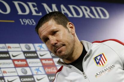 Simeone, durante la rueda de prensa previal al Atl&eacute;tico-Almer&iacute;a.