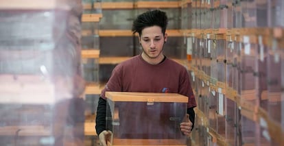 Un joven trabajador electoral prepara la urna para las pasadas elecciones del 20-D.