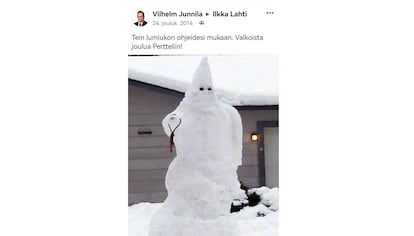La imagen del muñeco de nieve, compartida por Junnila en las redes sociales.