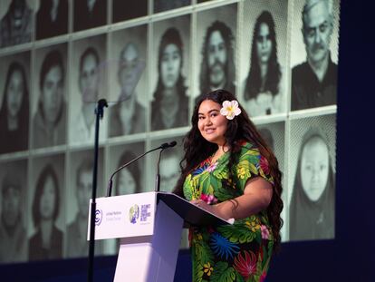 Brianna Fruean, en la ceremonia de apertura de la cumbre del clima de Glasgow.