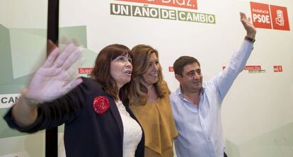 Susana Díaz, junto a Micaela Navarro y Francisco Reyes, en Jaén.