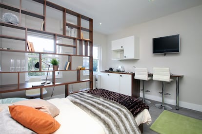 Habitación en The Collective. Cuesta unos 1400 euros al mes e incluye servicios de limpieza cada dos semanas.