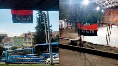 Banderas del ELN en la localidad de Usme en Bogotá y en un parque de Tibú en el Norte de Santander.