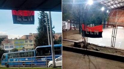 Banderas del ELN en la localidad de Usme en Bogotá y en un parque de Tibú en el Norte de Santander.