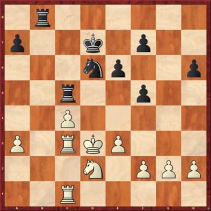 Tras entregar un peón para mantener pasivas a las piezas blancas, Caruana cometió aquí el grave error posicional Tc6, castigado de inmediato con la liberadora c5.