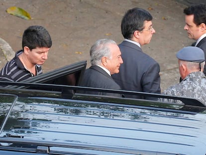 Michel Temer llega a las instalaciones de la Policía Militar. 