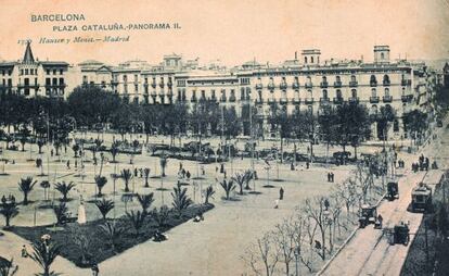 El nom de Miramar, en un gran rètol comercial de final del segle XIX, a la falda de Montjuïc.