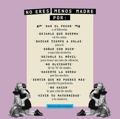 Consejos para vivir una maternidad en libertad que se desprenden del estudio 'No eres menos madre'.