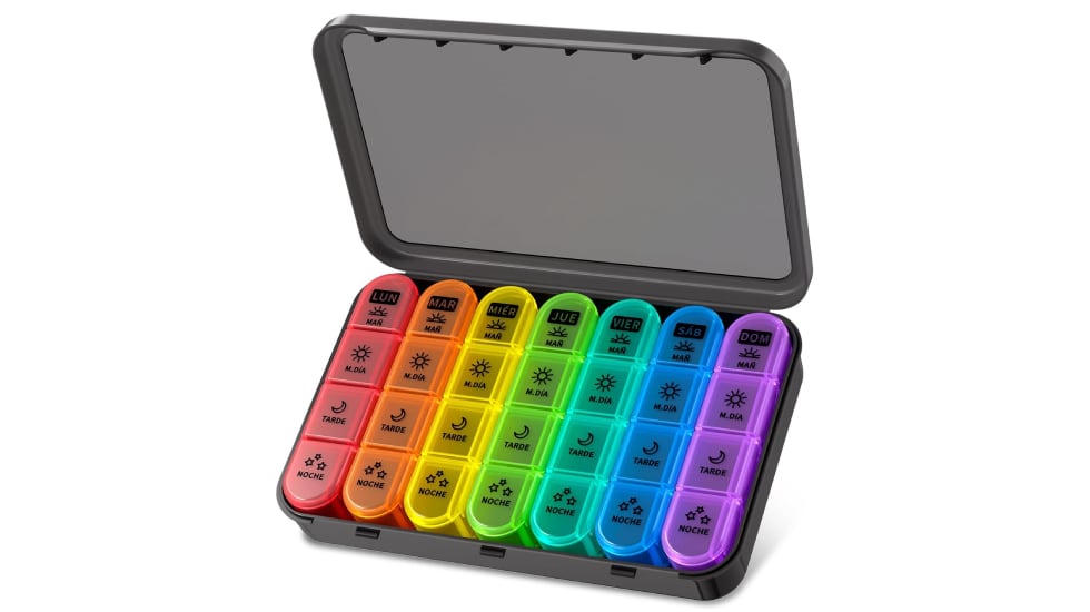 Organizador de medicamentos semanal.